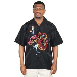 BLACK MULTI-COLOR ALOHA THEME BUTTON DOWN SHIRT S